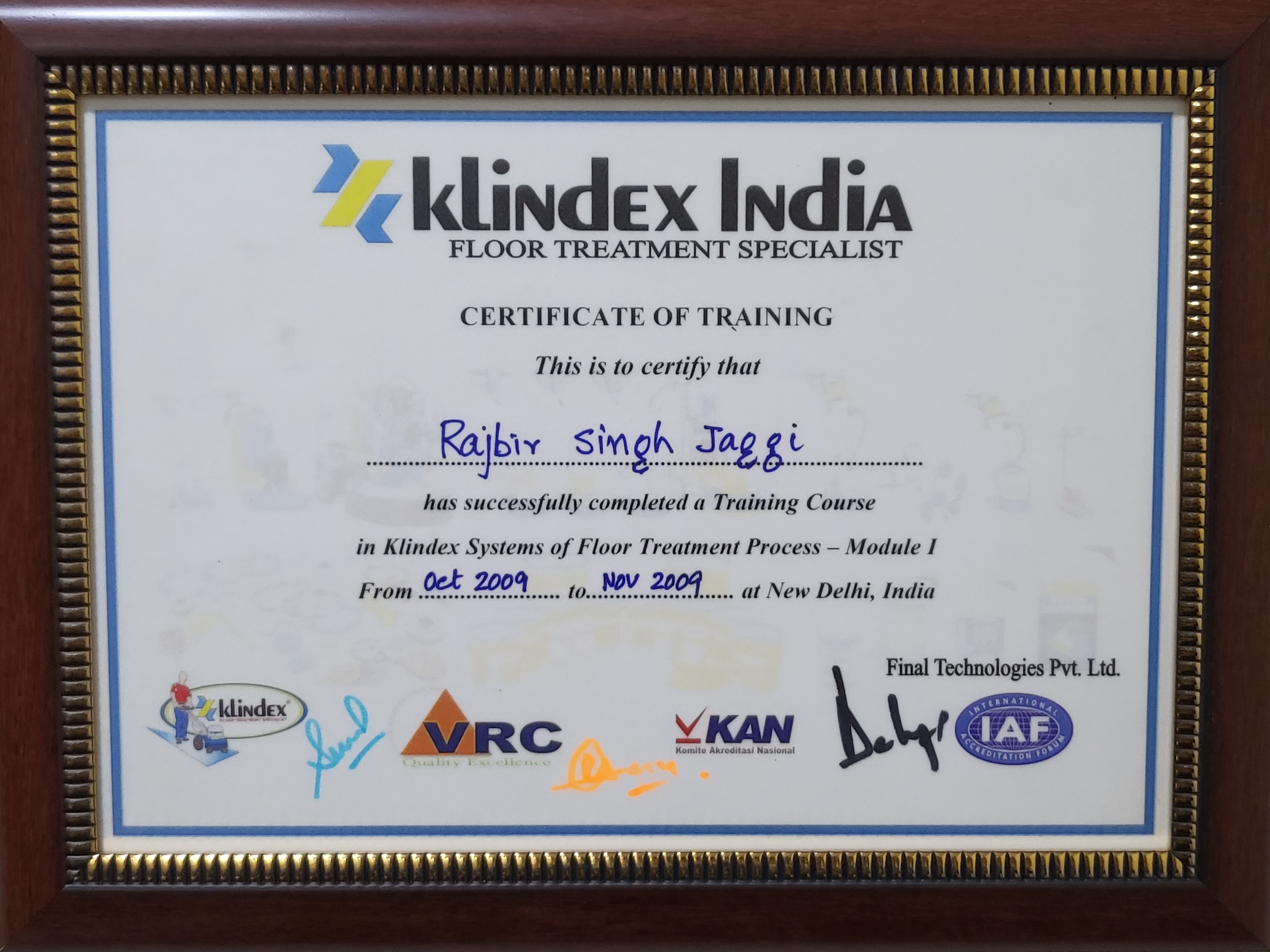 KLINDEX CERTIFICATE KLINDEX CERTIFICATE